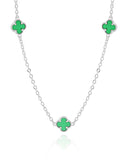 Choker Elos Trevos Tom Esmeralda 1.0 cm Ródio Branco