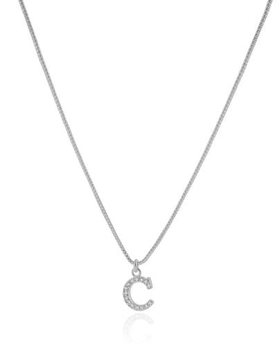 Colar Veneziana Letra C Cravejada Cristal Ródio Branco - 45 cm