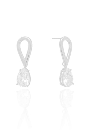 Brinco Gota Dupla Vazado Cristal Ródio Branco