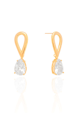 Brinco Gota Dupla Vazado Cristal Banhado a Ouro 18K