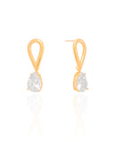 Brinco Gota Dupla Vazado Cristal Banhado a Ouro 18K