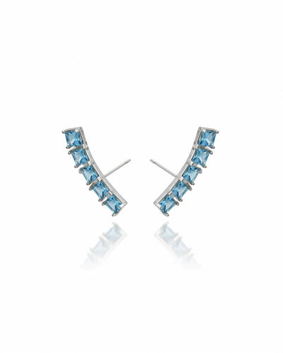 Brinco Ear Cuff Carre Quadrado Azul Topazio com Tarraxa Virgula