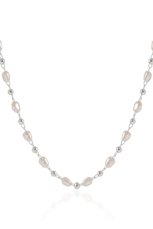 Choker Pérolas e Bolinhas Ródio Branco - 33 cm