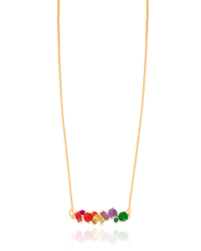Colar Veneziana Cristal Colorido Banhado a Ouro 18K - 45 cm