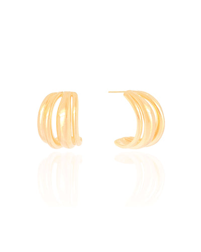 Brinco Argola Quatro Filetes Lisos Banhado a Ouro 18K