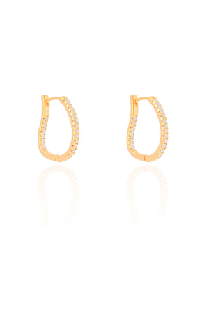 Brinco Argola Click Oval Cravejado Cristal 1.9 cm Banhado a Ouro 18K