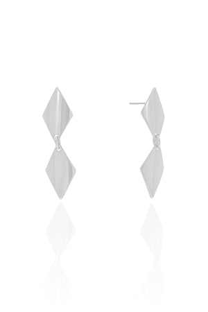 Brinco Losango Duplo Liso 3.5 cm Ródio Branco