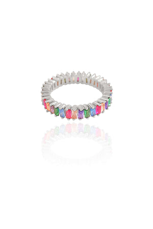 Anel Baguetes Coloridas Tamanho 14 Ródio Branco