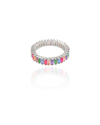 Anel Baguetes Coloridas Tamanho 20 Ródio Branco