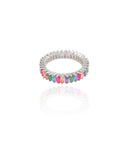 Anel Baguetes Coloridas Tamanho 20 Ródio Branco