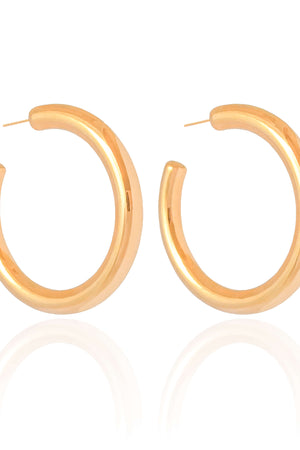 Brinco Argola ABS Tubo Liso 5.0 cm Banhado a Ouro 18K