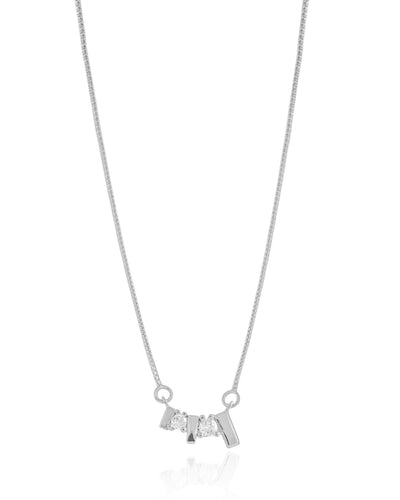 Colar Geométrico Pontos de Luz Cristal Ródio Branco - 40 cm