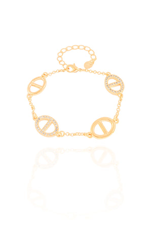 Pulseira Elos Cravejados Cristal Banhado a Ouro 18K