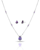 Conjunto Gargantilha Elo Veneziano com Pingente Gota Ametista e Brincos
