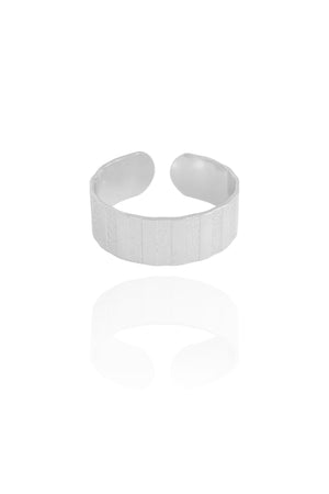 Anel Ajustável Esteira Texturizado Tamanho G Ródio Branco