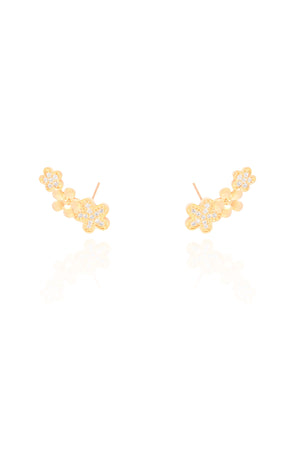 Ear Cuff Flores Lisas e Cravejadas Cristal Banhado a Ouro 18K