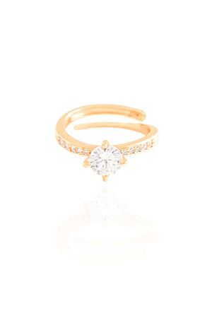 Anel Ponto de Luz Cravejado Cristal Tamanho 16 Banhado a Ouro 18K