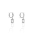 Brinco Argola Click Cravejado Cristal Retângulo 2.2 cm Ródio Branco