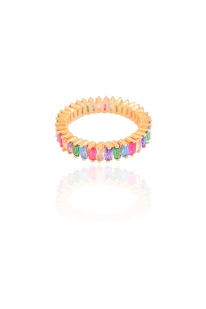 Anel Baguetes Coloridas Tamanho 18 Banhado a Ouro 18K