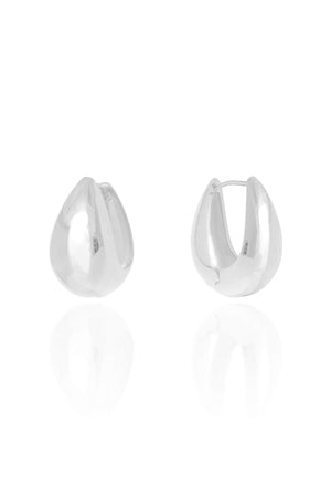 Brinco Argola Click Gota Lisa 2.6 cm Ródio Branco