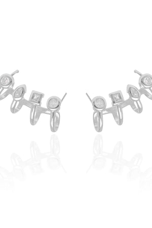 Ear Cuff Geométrico Cristal Ródio Branco