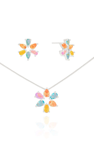 Conjunto Mandala Gotas Coloridas Ródio Branco