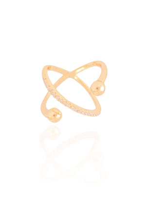 Anel X Bola Lisa Cravejado Cristal Tamanho 15 Banhado a Ouro 18K