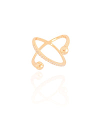 Anel X Bola Lisa Cravejado Cristal Tamanho 22 Banhado a Ouro 18K