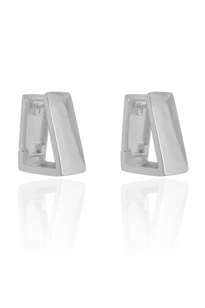 Brinco Argola Click Triangular Reta Lisa 2.4 cm Ródio Branco