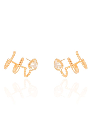 Ear Cuff Filetes Gota Cristal Banhado a Ouro 18K