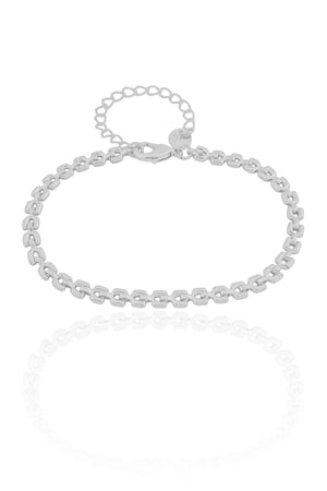 Pulseira Elos Duplos Quadrados 4 mm Ródio Branco