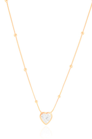 Gargantilha Veneziana Bolinhas Coração Cristal Banhado a Ouro 18K - 45 cm