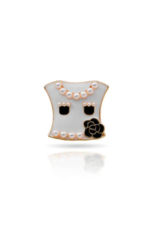 Broche Blazer Esmaltado Branco com Pérolas e Flor