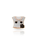 Broche Blazer Esmaltado Branco com Pérolas e Flor
