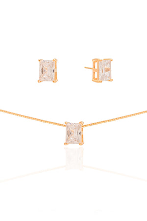 Conjunto Retangular Cristal  Banhado a Ouro 18K