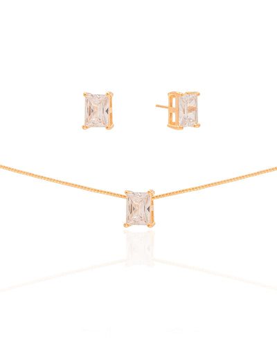 Conjunto Retangular Cristal Banhado a Ouro 18K