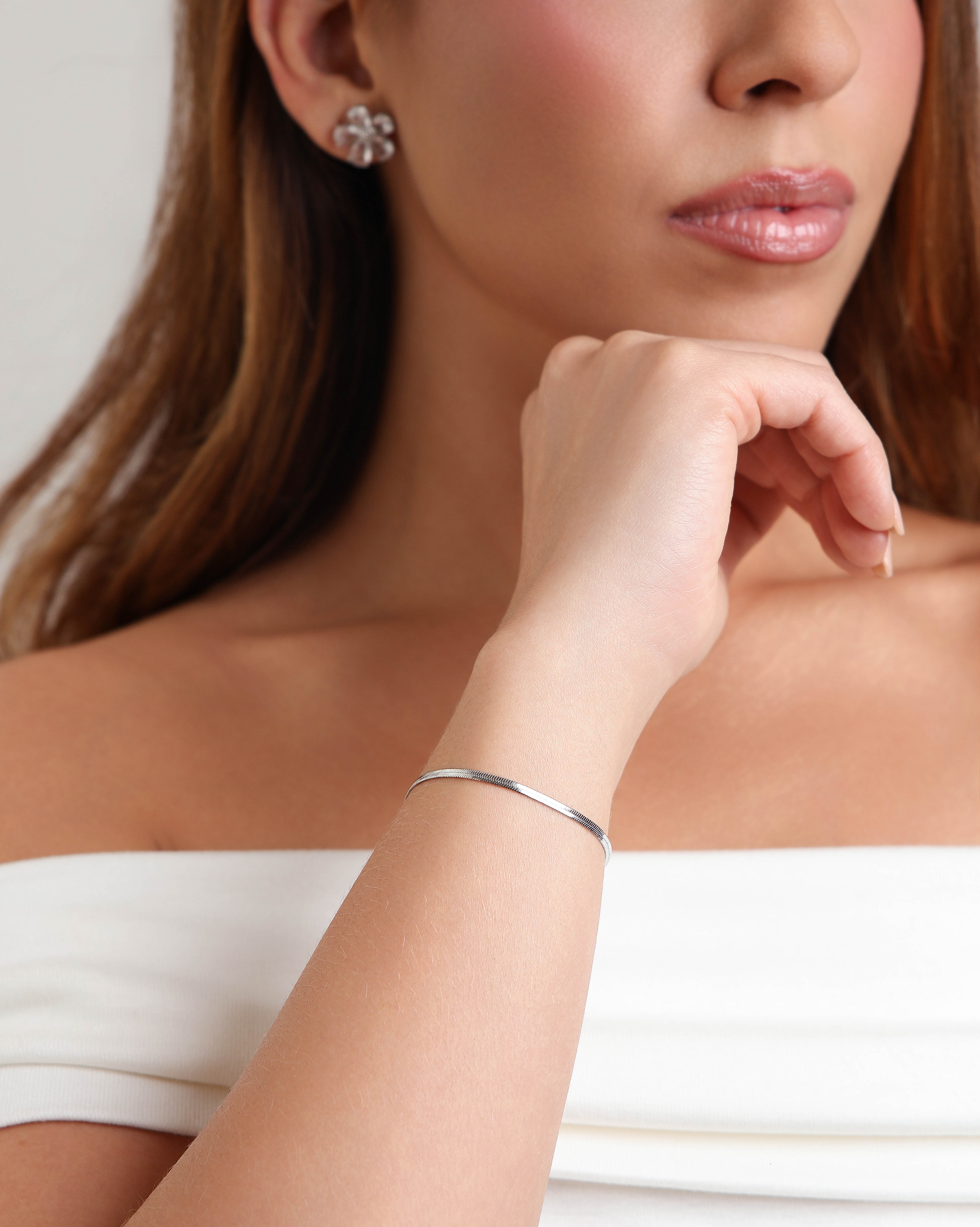 Pulseira Malha Fita 2 mm Ródio Branco