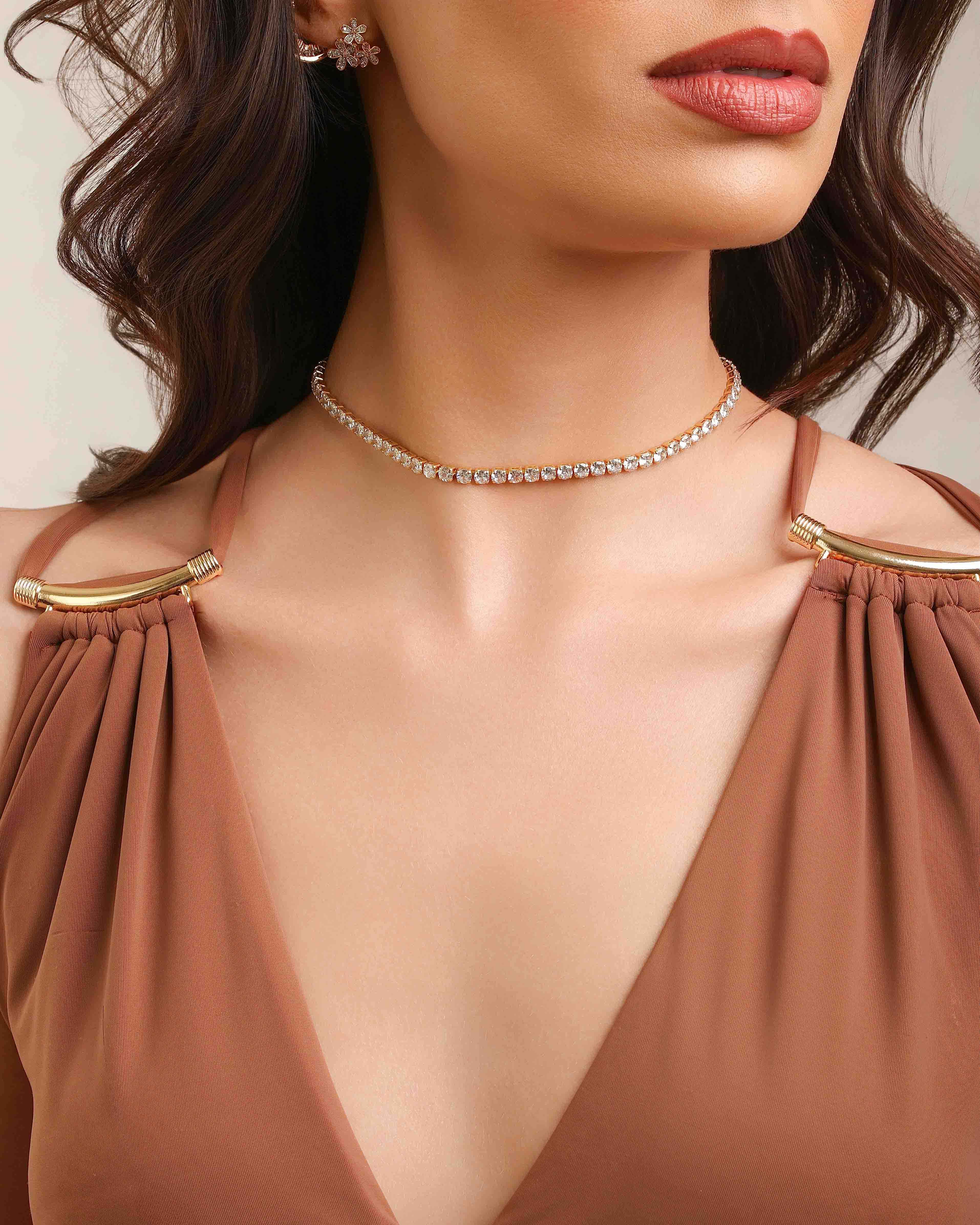 Choker Riviera Cristal Banhado a Ouro 18K