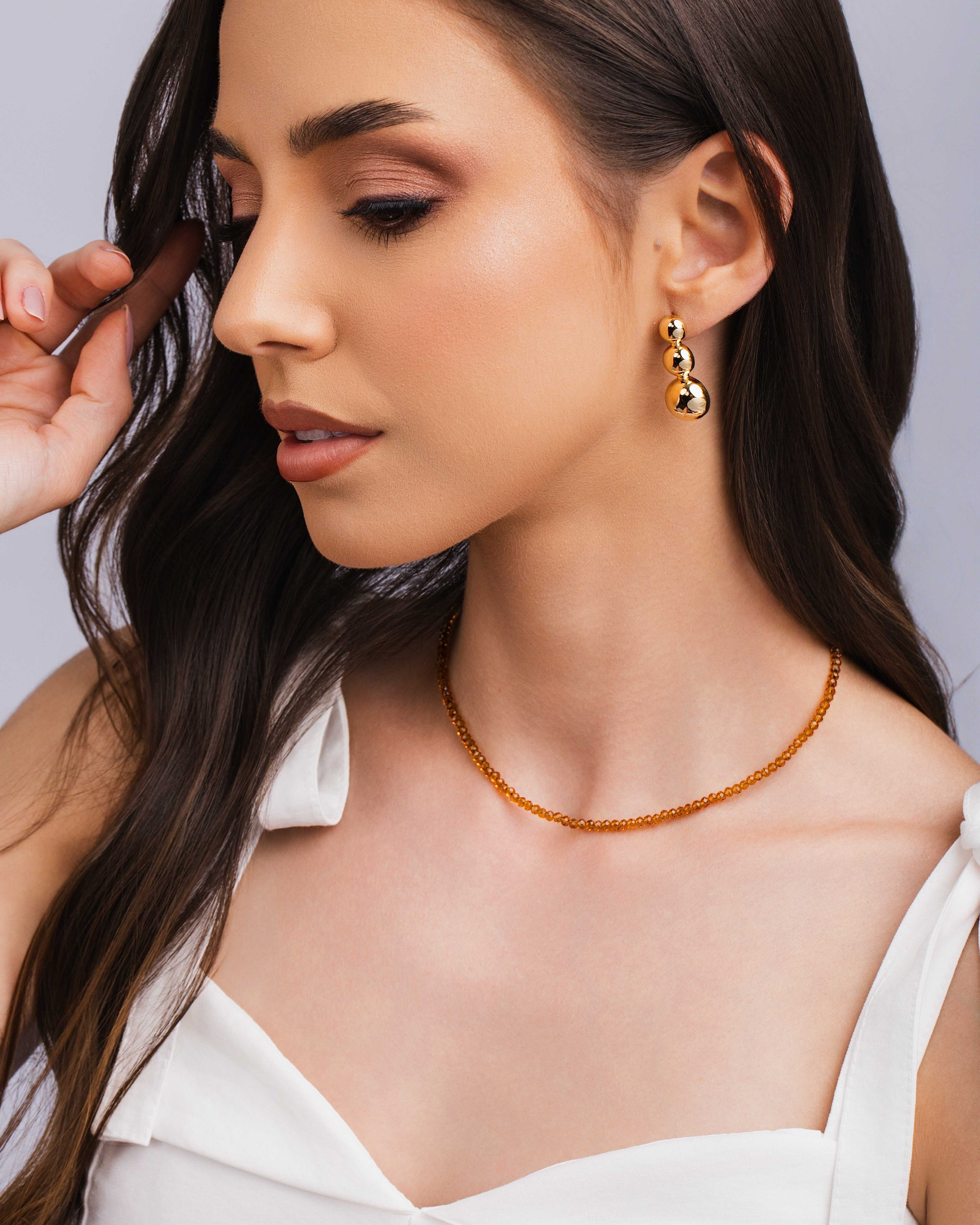 Choker Cristais Champagne Banhado a Ouro 18K