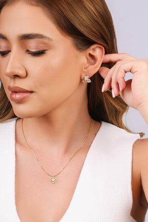 Brinco Três Corações Cravejados Cristal Banhado a Ouro 18K