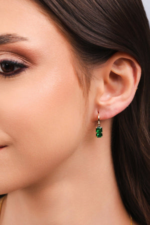 Brinco Argola Click Quadrados Esmeralda 2.2 cm Banhado a Ouro 18K