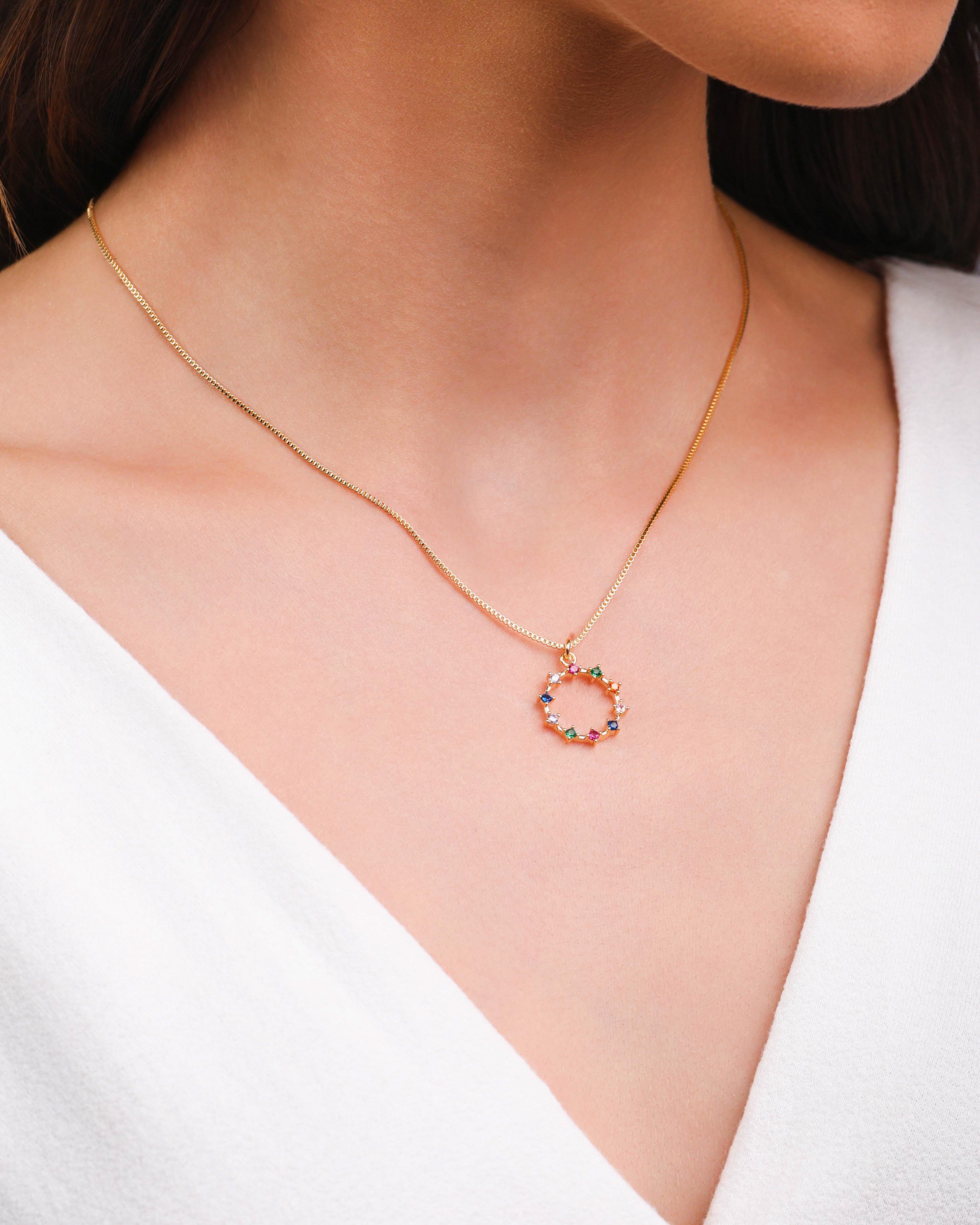 Gargantilha Veneziana Círculo Pontos de Luz Coloridos Banhado a Ouro 18K - 40 cm