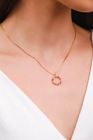 Gargantilha Veneziana Círculo Pontos de Luz Coloridos Banhado a Ouro 18K - 40 cm