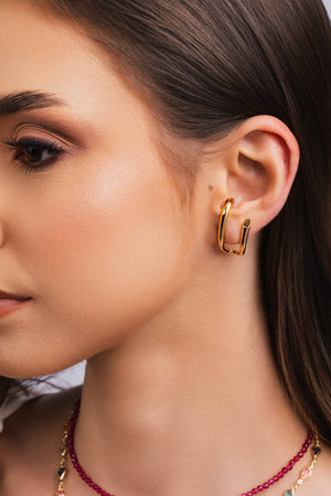 Ear Hook Filetes Lisos Banhado a Ouro 18K