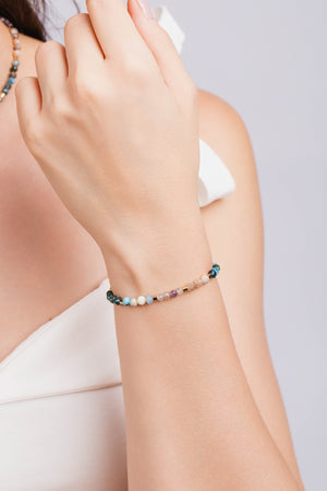 Pulseira Cristais Coloridos 3 mm Banhado a Ouro 18K