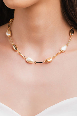Gargantilha Elos Orgânico Pérolas Barrocas Banhado a Ouro 18K
