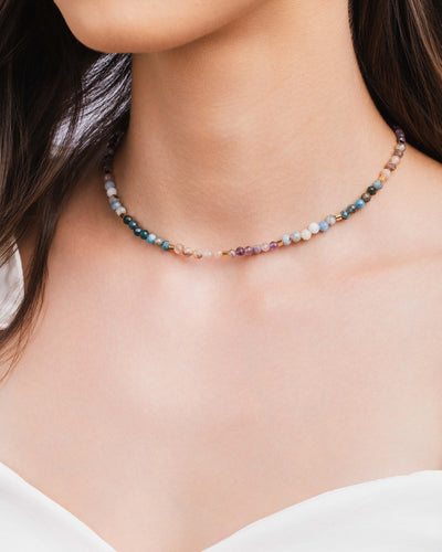 Choker Cristais Coloridos 4 mm Banhado a Ouro 18K - 33 cm