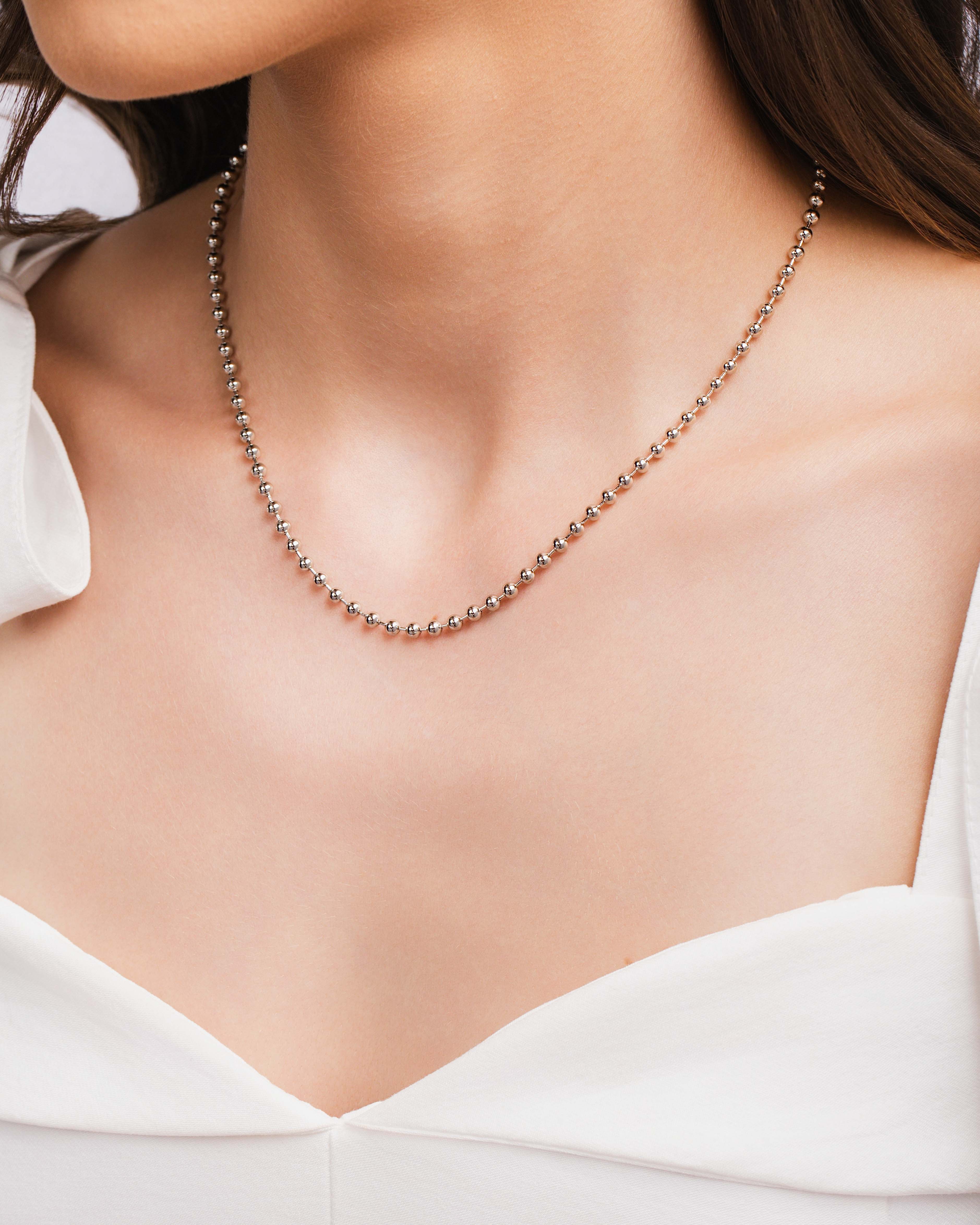 Gargantilha Bolinhas Lisas 3 mm Ródio Branco - 40+5 cm