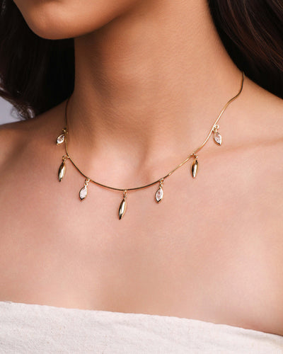 Choker Navetes Zircônia com Cristal Banhado a Ouro 18K - 30 cm