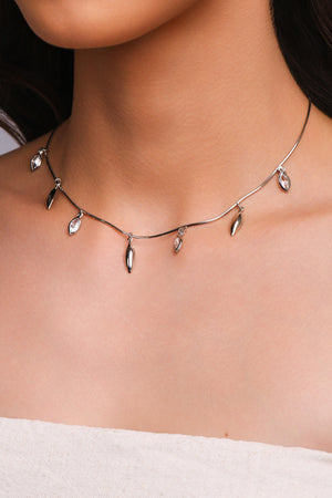Choker Navetes Zircônia com Cristal Ródio Branco
